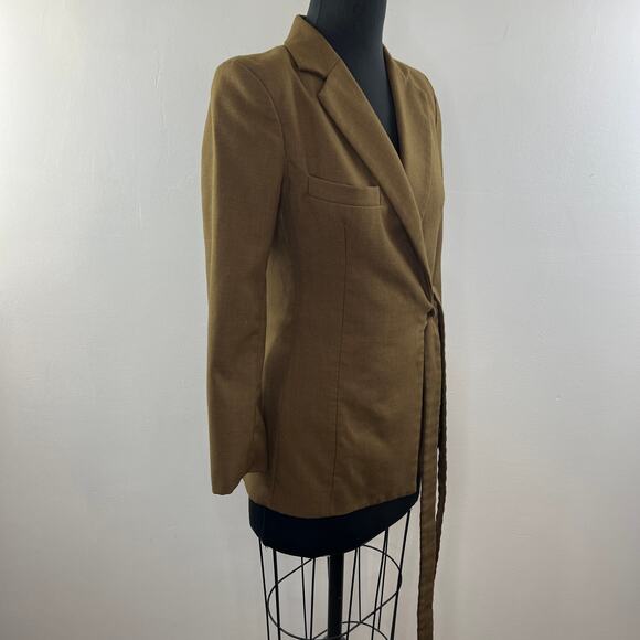 THEBE MAGUGU Green Brown Cotton Notched Lapel Side Tie Career Blazer Jacket XS - Picture 4 of 10
